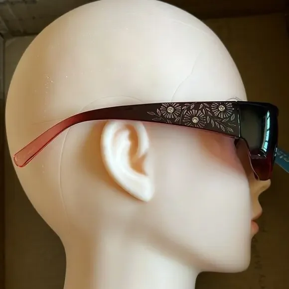 Solar Shield Fits Over Polarized Floral Ombré Sunglasses Maroon Red - Picture 5 of 10